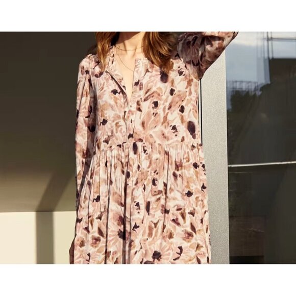 Wilfred Pink and Tan Buttoned Maxi Dress with Bishop Sleeves - Picture 2 of 11